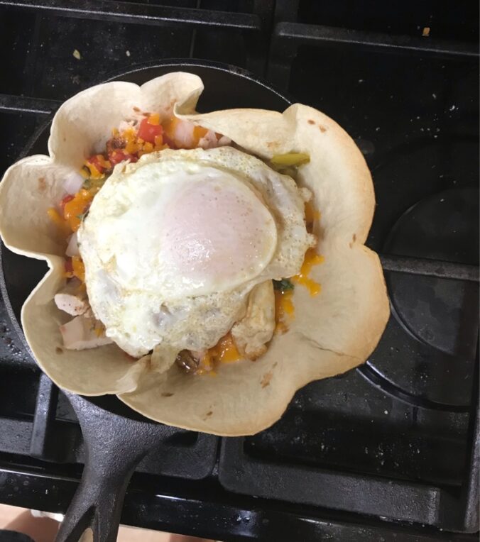 mini juevos rancheros in 6 inch cast iron