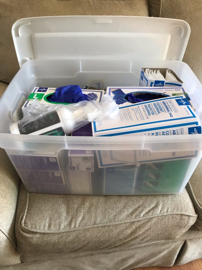 tub full of medical supplies